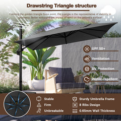 HOTEEL 10 Ft Patio Umbrella Outdoor Cantilever Umbrella Aluminum Offset Umbrella with Base, 360° Rotation，Gray