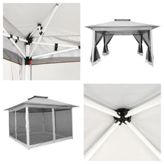 Hoteel 12'x12' Pop Up Gazebo Patio Outdoor Canopy Tent with 8 Mosquito Nettings, Adjustable Height and 144 Square ft of Shade for Garden, Party, Backyard with Vented Top, Storage Bag, Sandbags, Gary