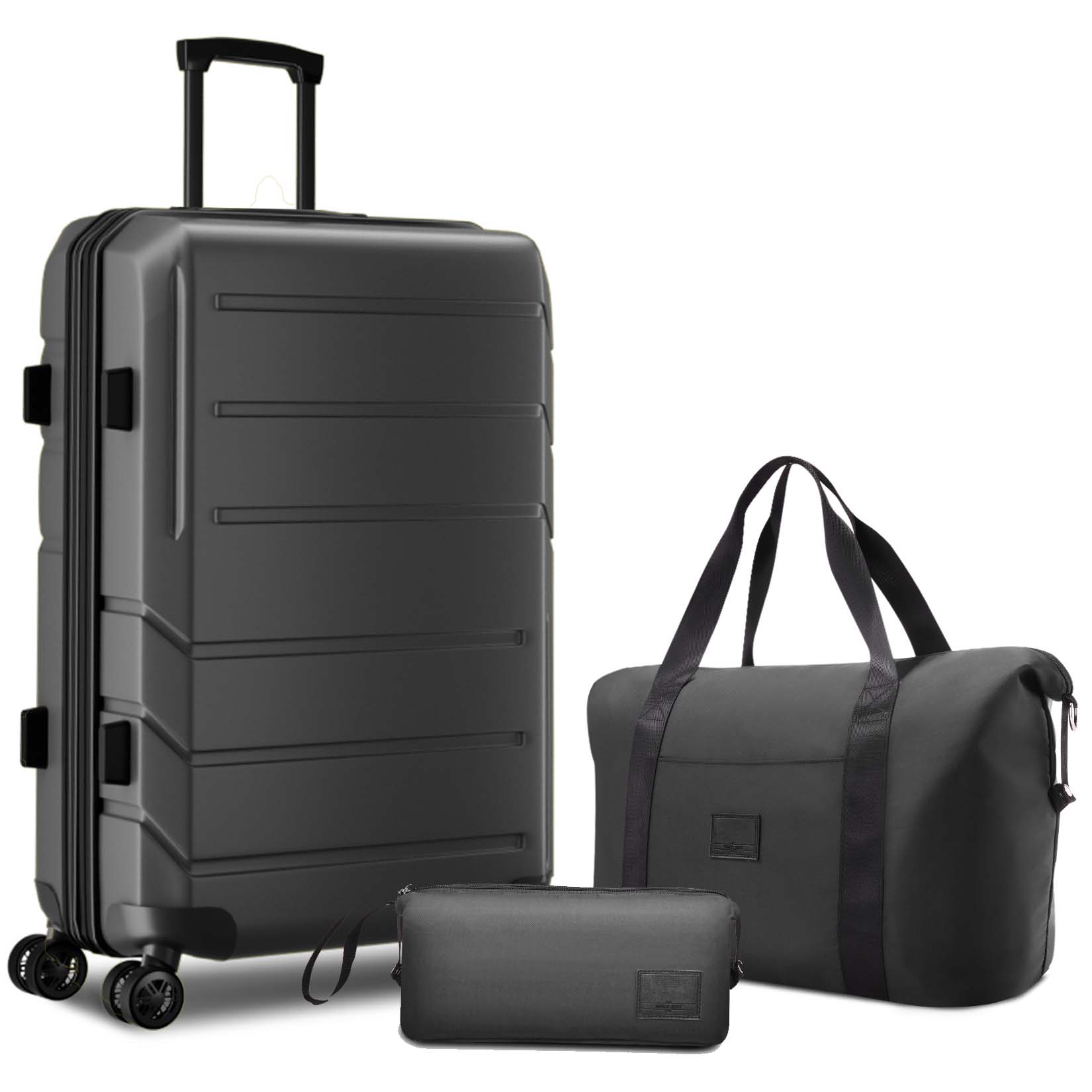 HOTEEL 3 Piece Carry on Luggage Set,Expandable ABS+PC Lightweight Hard Shell Suitcases with Spinner Wheels&TSA Lock,Portable Travel Bag and Toiletry Bag,Blue