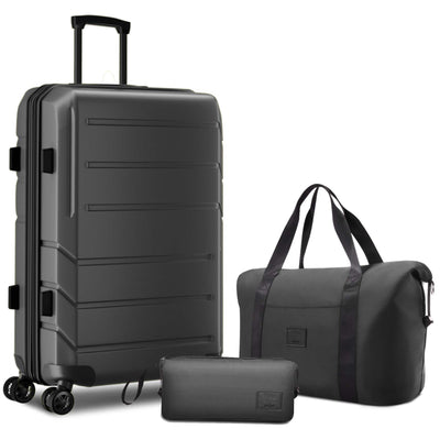 HOTEEL 3 Piece Carry on Luggage Set,Expandable ABS+PC Lightweight Hard Shell Suitcases with Spinner Wheels&TSA Lock,Portable Travel Bag and Toiletry Bag,Blue