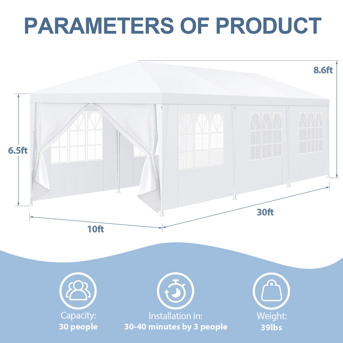 COBIZI 10'x20' Canopy Party Tent with 4 Removable Sidewalls, Outdoor Tent for Parties, Event Tent, Large Canopy Tent for Weddings, Parties, Patio Camping Gazebo, All Season & Waterproof, White SPC000108