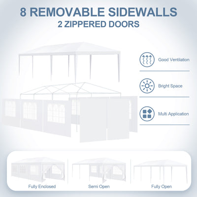 COBIZI 10'x30' Party Canopy Tent with 8 Removable Sidewalls, White SPC108L