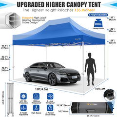 HOTEEL 10x15 Pop Up Canopy Tent Heavy Duty Easy Up Outdoor Canopy Commercial Event Tent Wedding with Roller Bag,UV 50+ & Upgraded No Water Accumulation,Thick Hexagonal Legs