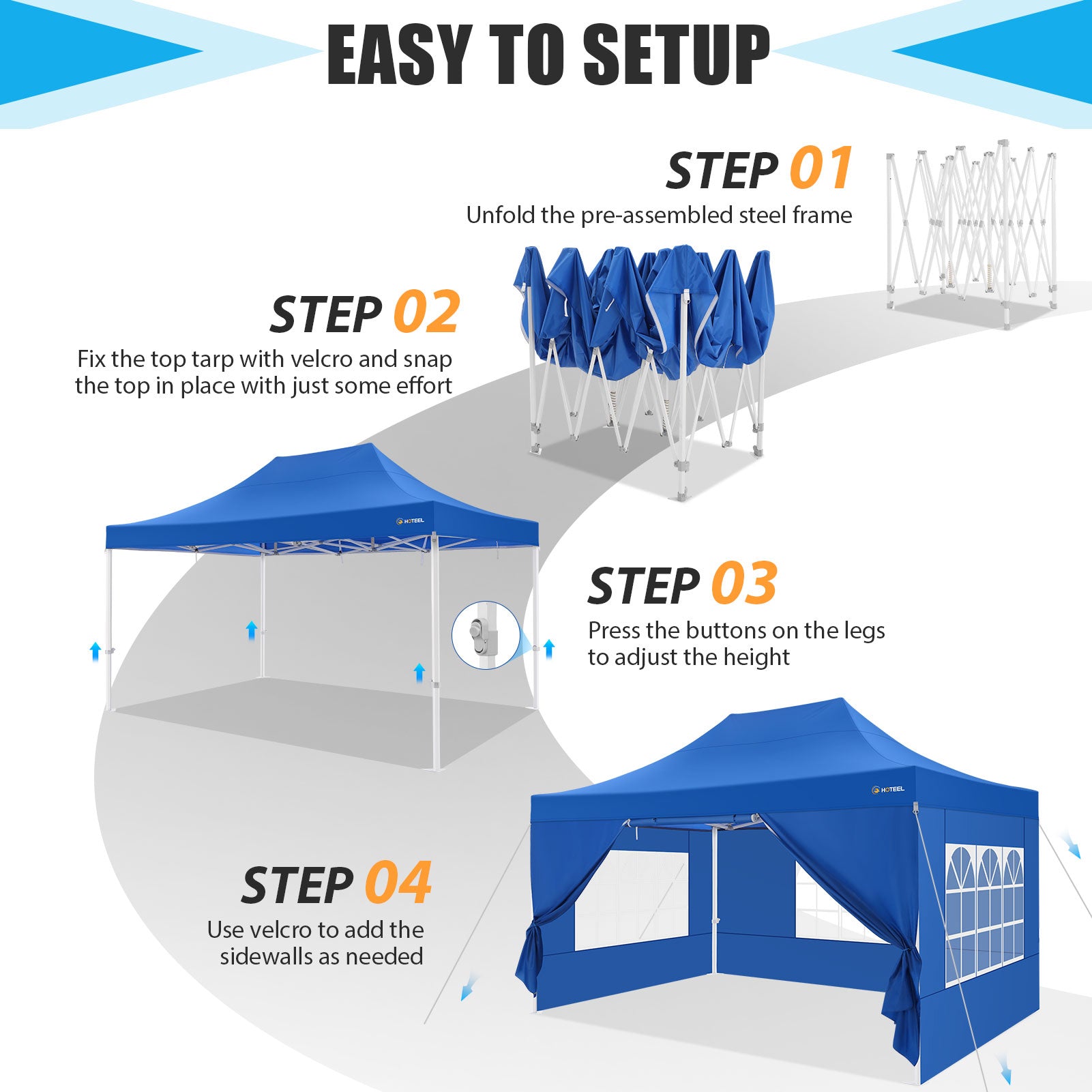 Hoteel 10x15 Heavy Duty Canopy Tent with 4 Sidewalls,Pop up Canopy for Parties Wedding,Commercial Easy up Gazebo with Roller Bag,UV 50+ &,Blue