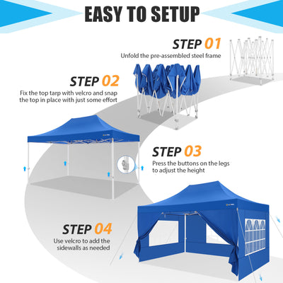 Hoteel 10x15 Heavy Duty Canopy Tent with 4 Sidewalls,Pop up Canopy for Parties Wedding,Commercial Easy up Gazebo with Roller Bag,UV 50+ &,Blue