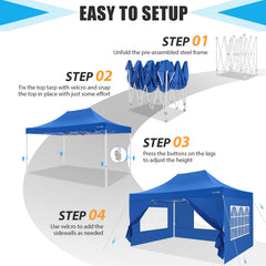 Hoteel 10x15 Heavy Duty Canopy Tent with 4 Sidewalls,Pop up Canopy for Parties Wedding,Commercial Easy up Gazebo with Roller Bag,UV 50+ &,Blue