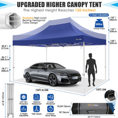 HOTEEL 10x15 Pop Up Canopy Tent Heavy Duty Easy Up Outdoor Canopy Commercial Event Tent Wedding with Roller Bag,UV 50+ & Upgraded No Water Accumulation,Thick Hexagonal Legs