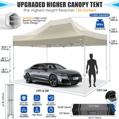 HOTEEL 10x15 Pop Up Canopy Tent Heavy Duty Easy Up Outdoor Canopy Commercial Event Tent Wedding with Roller Bag,UV 50+ & Upgraded No Water Accumulation,Thick Hexagonal Legs