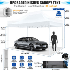HOTEEL 10x15 Pop Up Canopy Tent Heavy Duty Easy Up Outdoor Canopy Commercial Event Tent Wedding with Roller Bag,UV 50+ & Upgraded No Water Accumulation,Thick Hexagonal Legs