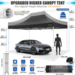 HOTEEL 10x15 Pop Up Canopy Tent Heavy Duty Easy Up Outdoor Canopy Commercial Event Tent Wedding with Roller Bag,UV 50+ & Upgraded No Water Accumulation,Thick Hexagonal Legs