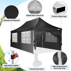 COBIZI 10'x20' Pop up Canopy Tent with 6 Removable Sidewalls, Instant Outdoor Canopy Shelter with Upgrade Raised Roof and Carry Bag