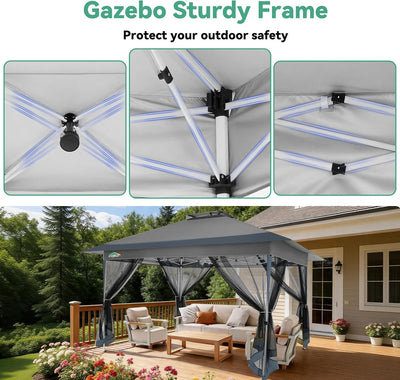 COBIZI 10¡®x15¡¯ Pop-Up Gazebo - Outdoor pop-up sunshade canopy tent, patio gazebo, shade canopy - Mesh tent with portable storage bag, suitable for camping, garden, terrace, backyard