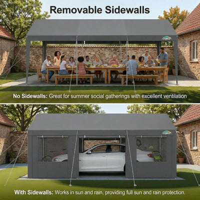 COBIZI 20'x20' Large 2 Cars  Heavy Duty Carport  Canopy, Gray