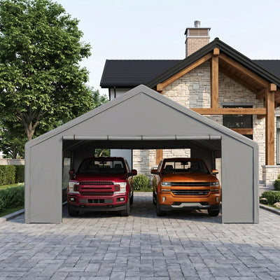 COBIZI 20'x20' Large 2 Cars  Heavy Duty Carport  Canopy, Gray