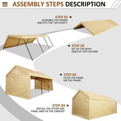 YUEBO Carport, 10'x 20' Heavy Duty Carport with Roll-up Ventilated Windows, Portable Garage with Removable Sidewalls & Doors for Car, Truck, Boat, Car Canopy with All-Season Tarp, Yellow