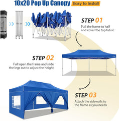 HOTEEL 10x20 Pop up Canopy with 6 Removable Sidewalls Heavy Duty Party Tent Outdoor Event Gazebo Frame Thickened Commercial Canopy Tents for Wedding Parties Camping, Blue