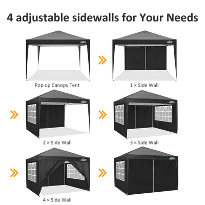 COBIZI 10'x10' Popup Canopy Waterproof Canopy with 4 Sidewalls Outdoor Commercial Instant Shelter Beach Camping Canopy Tent for Party, Black