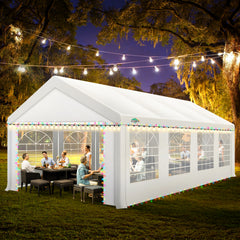 COBIZI 13x26ft Party Tent Wedding Patio Gazebo Outdoor Carport Canopy Shade with Side 8 Removable Walls, Waterproof, UV 50+, Outdoor Gazebo for Party BBQ with Built-in Sandbags, White