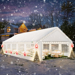 HOTEEL 16'x32' Heavy Duty Party Tent with 8 Roll-up Removable Sidewalls and Ventilated Windows, Portable Outdoor Commercial Canopy Wedding Tent, Carport with All-Season Tarp, White, Height 10.5'