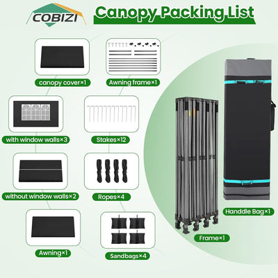 COBIZI 10'x30' Heavy Duty Pop up Canopy Tent with Extended Awning SPC119