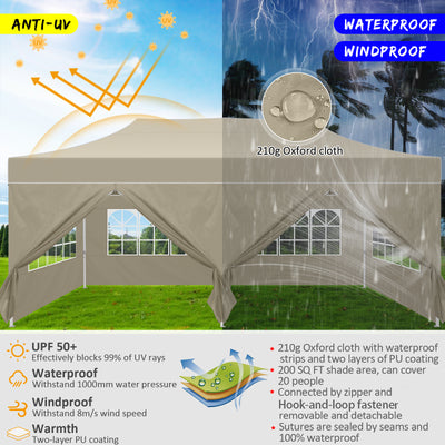 COBIZI 10x20 Pop Up Canopy Tent Heavy Duty with 6 Removable Sidewalls, Commercial Heavy Duty Pop Up Tent for Parties All Weather Waterproof and UV 50+ Wedding Tent with Roller Bag(Legs Upgraded)