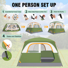 COBIZI 6 Person Tent for Camping, Easy Setup Camping Tent with Rainfly & Screen Windows for Camping/Traveling/Family Gathering/Hiking/Beach