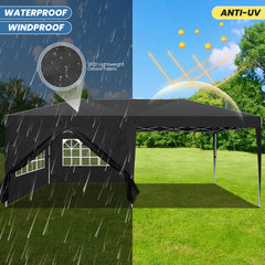HOTEEL 10'x20' Pop Up Canopy with Sidewalls,Easy Up Canopy Tent with Carry Bag,Outdoor Canopies with 4 Sandbags,Large Tents for Outdoor Events,Wedding,Backyard,Commercial,Black