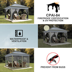 HOTEEL 12'x12' HOME Outdoor Pop-up Patio Gazebo with Expansion Bolts, Heavy Duty Party Tent & Shelter with Double Roofs, Mosquito Nettings and Privacy Screens for Backyard, Garden, Lawn, Gray
