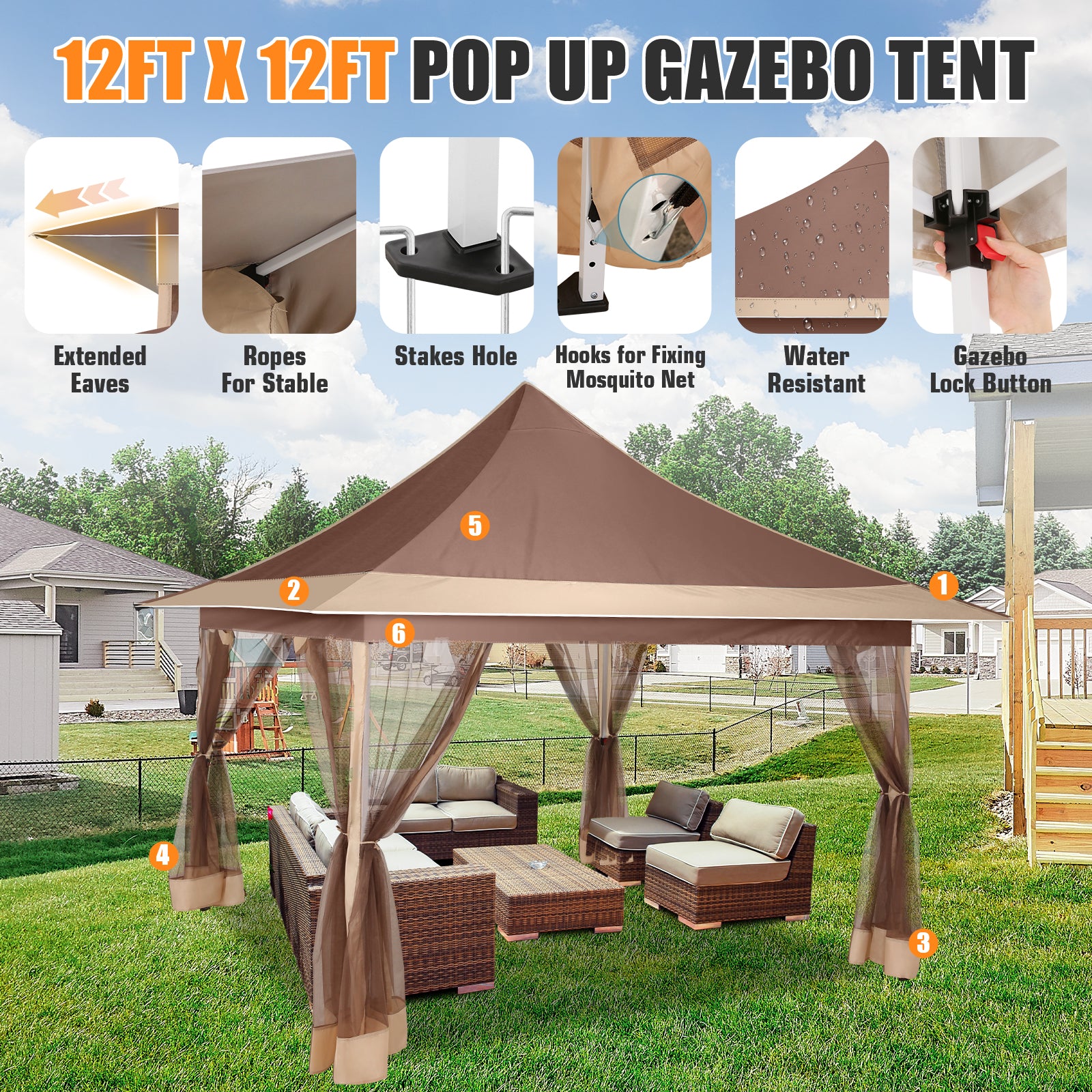 COBIZI 12'x12' Pop-up Gazing Pavilion with Tent and Backpack Offer, Outdoor Canopy Tent with Portable Backpack, Patio Gazing Pavilion SPC000149