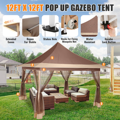 COBIZI 12'x12' Pop-up Gazing Pavilion with Tent and Backpack Offer, Outdoor Canopy Tent with Portable Backpack, Patio Gazing Pavilion SPC000149