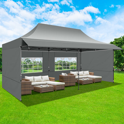 COBIZI 10x20 Heavy Duty Pop up Canopy Tent, Waterproof Outdoor Event Shelter with Extended Awning, UPF 50+, Instant Set up, Roller Bag, Gray