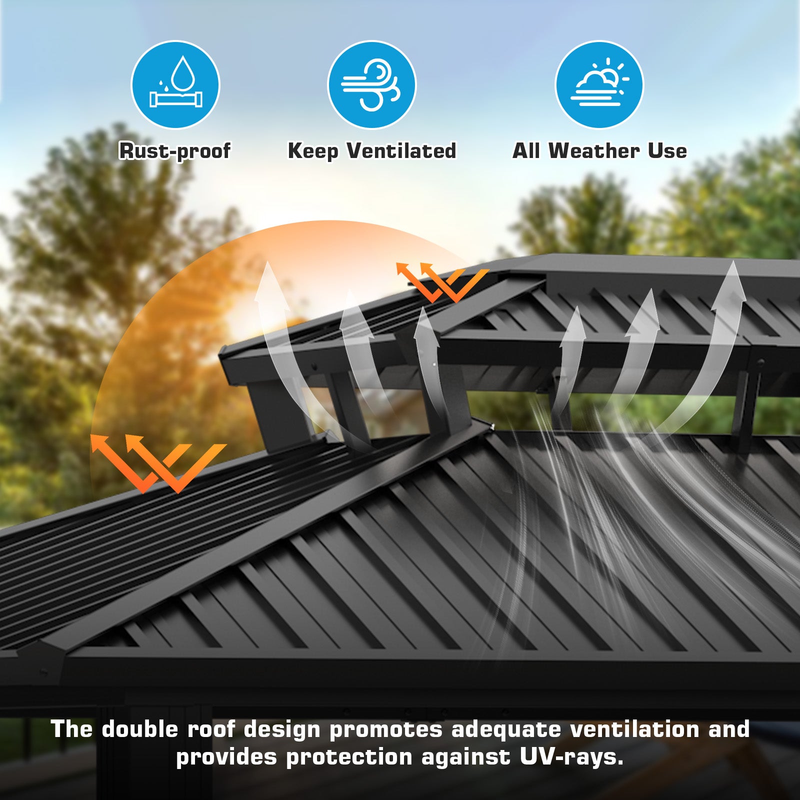HOTEEL 6x8 FT Hardtop Grill Gazebo with Vented Double Roof, Galvanized Steel Sun & Rain Shelter, Rust-Resistant Aluminum BBQ Gazebo for Outdoor Cooking, Patio, Backyard (Dark Brown)
