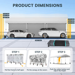 COBIZI 10'x30' Pop Up Canopy-Easy Up Carport Canopy with One Push Setup-Outdoor Sun Shade&Waterppof Tent for Parties, Camping, Events-with 3 Sidewalls,Wheel Bag,4 Weight Bags,4 Ropes& 12 Stakes