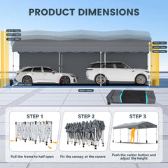 COBIZI 10'x30' Pop Up Canopy-Easy Up Carport Canopy with One Push Setup-Outdoor Sun Shade&Waterppof Tent for Parties, Camping, Events-with 3 Sidewalls,Wheel Bag,4 Weight Bags,4 Ropes& 12 Stakes