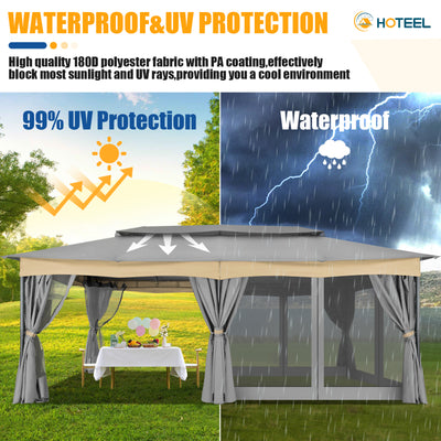 COBIZI 12'x20' Patios Gazebos with 4 Sidewalls & Double Soft Roof, Khaki SPC307