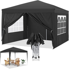 COBIZI 10x10ft Popup Canopy Waterproof Canopy with 4 Sidewalls Outdoor Commercial Instant Shelter Beach Camping Canopy Tent for Party, Black