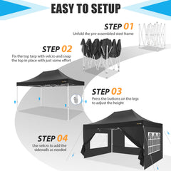 Hoteel 10'x15' Heavy Duty Canopy Tent with 4 Sidewalls,Pop up Canopy for Parties Wedding,Commercial Easy up Gazebo with Roller Bag,UV 50+&Waterproof