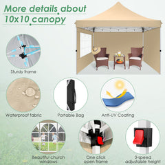 Hoteel 10x10 Pop Up Canopy Tent with 3 Sidewalls, Commercial Party Tent Ez Waterproof Outdoor Instant Gazebo UV 50+ Event Shelter, Garden Tents for Parties Camping with Sandbags & Cover Bag