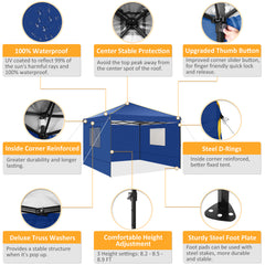 HOTEEL 10' x 10' Outdoor Canopy Party Tent EZ Pop Up Canopy Portable Commercial Instant Canopy Shelter Tent Waterproof Gazebo with 4 Sidewalls & Carry Bag,Stakes & Ropes