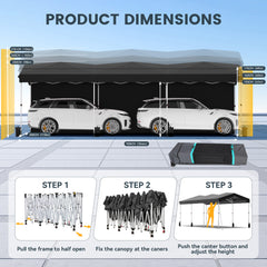 COBIZI 10'x30' Pop Up Canopy-Easy Up Carport Canopy with One Push Setup-Outdoor Sun Shade&Waterppof Tent for Parties, Camping, Events-with 3 Sidewalls,Wheel Bag,4 Weight Bags,4 Ropes& 12 Stakes