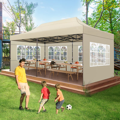 COBIZI 10x20 Heavy Duty Canopy Tent with 6 Removable Sidewalls,Pop up Outdoor Commercial Party Wedding Tent with Roller Bag,Waterproof & UV 50+,Khaki