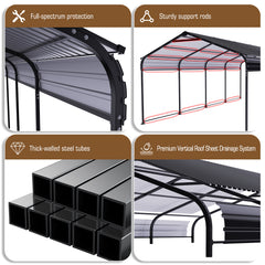 HOTEEL 12X20 FT Outdoor Carport, Galvanized Metal Heavy Duty Garage Car Storage Shelter, Metal Carport Upgraded Extra Large Garage