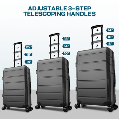 HOTEEL 3-Piece ABS+PC Hardshell Luggage Set,Expandable Travel Suitcases with TSA Lock & Silent Spinner Wheels (20/24/28", Black)