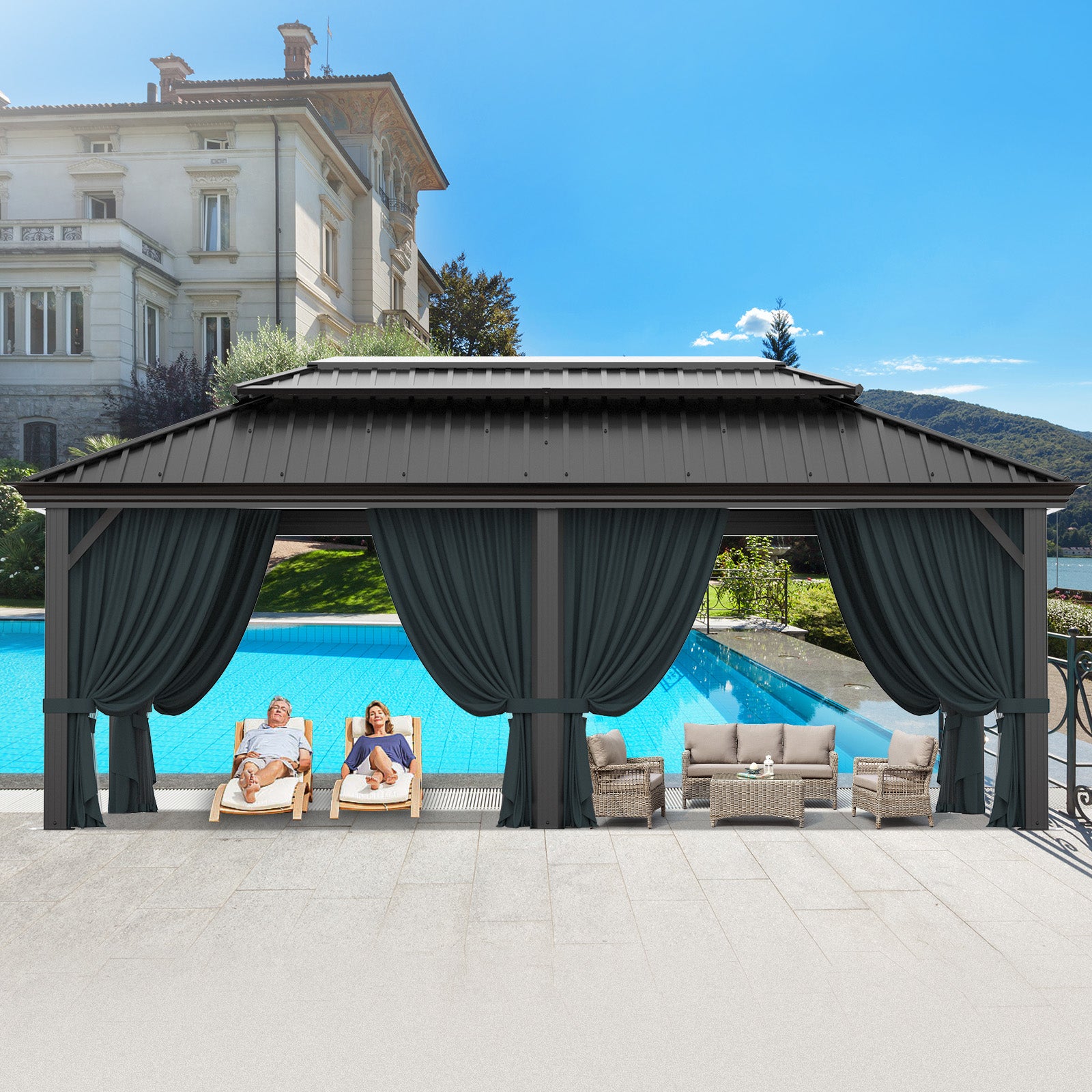 COBIZI 12'x20'  Heavy Duty Double HardTop Gazebo with Privacy Curtains & Netting, SPC91