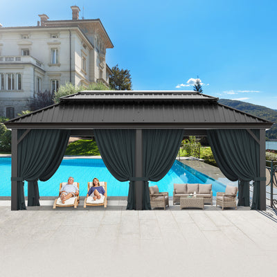 COBIZI 12'x20'  Heavy Duty Double HardTop Gazebo with Privacy Curtains & Netting, SPC91