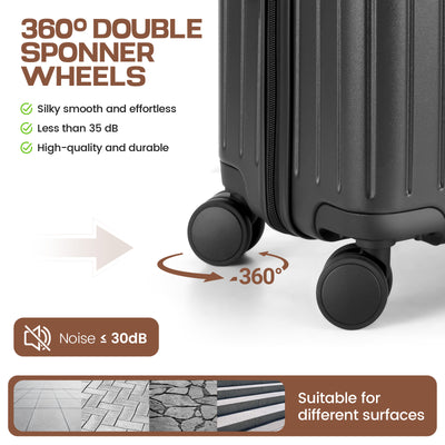 Hoteel 3 Piece Luggage Set,ABS+PC Hardside Suitcase with TSA Lock Spinner Wheels,5 PCS Carry On Travel Luggage with Duffel Bag and Toiletry Bag.(Black)