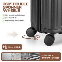 Hoteel 3 Piece Luggage Set,ABS+PC Hardside Suitcase with TSA Lock Spinner Wheels,5 PCS Carry On Travel Luggage with Duffel Bag and Toiletry Bag.(Black)