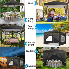 YUEBO 10 x 10ft Heavy Duty Folding Tent Easy Set-up Straight Leg Canopy Portable Gazebo Outdoor Camping Party Instant Shelter with Wheeled Carry Bag, Black