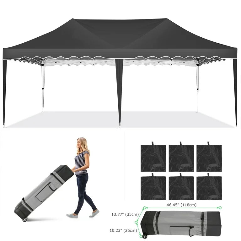 YUEBO Canopy 10' x 20' Pop Up Canopy Tent Heavy Duty Waterproof Adjustable Commercial Instant Canopy Outdoor Party Canopy Parties,Wedding,Outside Patio,Event,Backyard,Black
