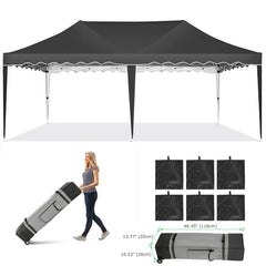 YUEBO Canopy 10' x 20' Pop Up Canopy Tent Heavy Duty Waterproof Adjustable Commercial Instant Canopy Outdoor Party Canopy Parties,Wedding,Outside Patio,Event,Backyard,Black
